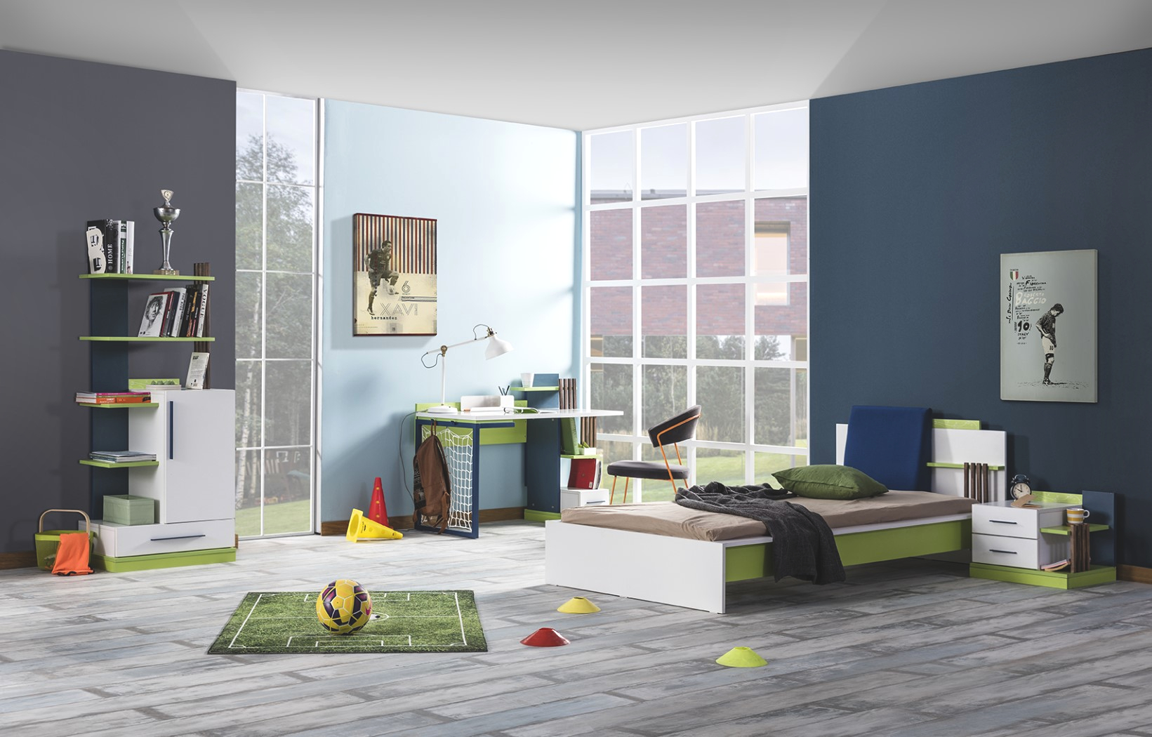 Benimodam Kinderzimmer Set Soccer 4-teilig Blau Weiß Grün
