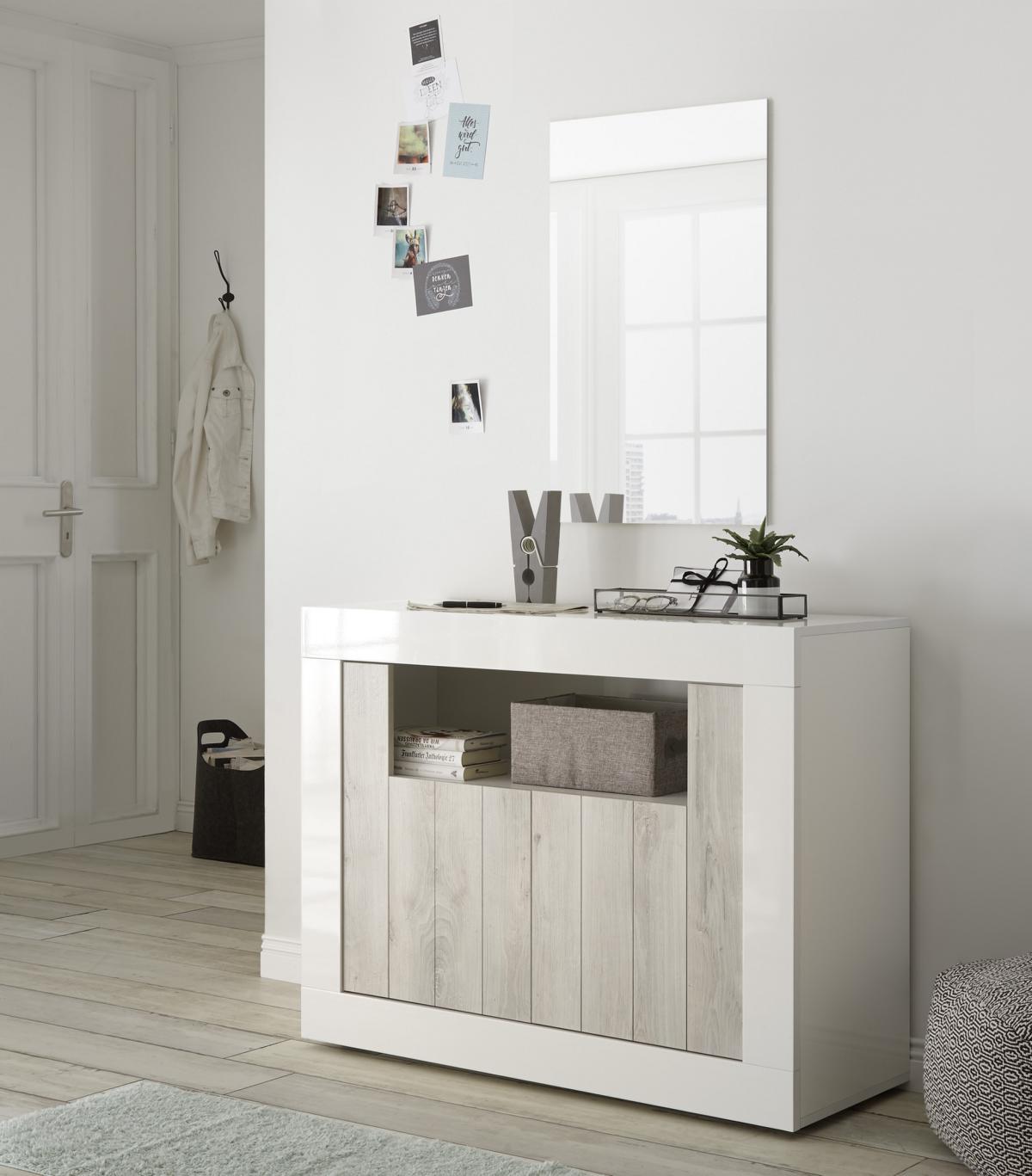 Sideboard Urbino in modernem Design Weiß Hochglanz/Pinie 2 Türen