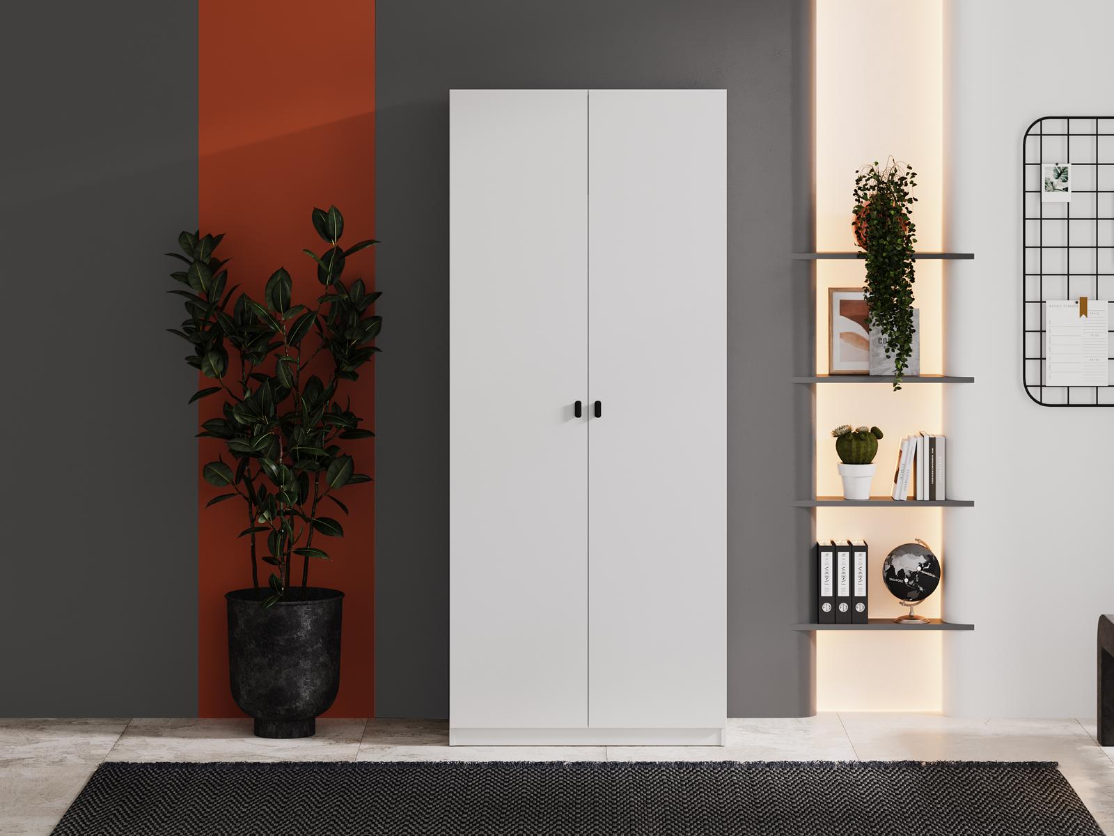 Almila Kleiderschrank Vena Weiß 2-türig Türen aus Holz