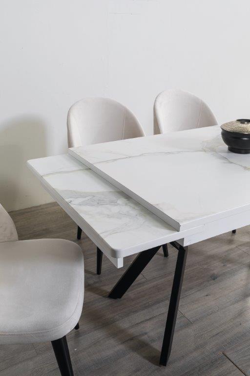 Raudi Esszimmer-Tisch Panama 130x80 ausziehbar Marmoroptik Weiß