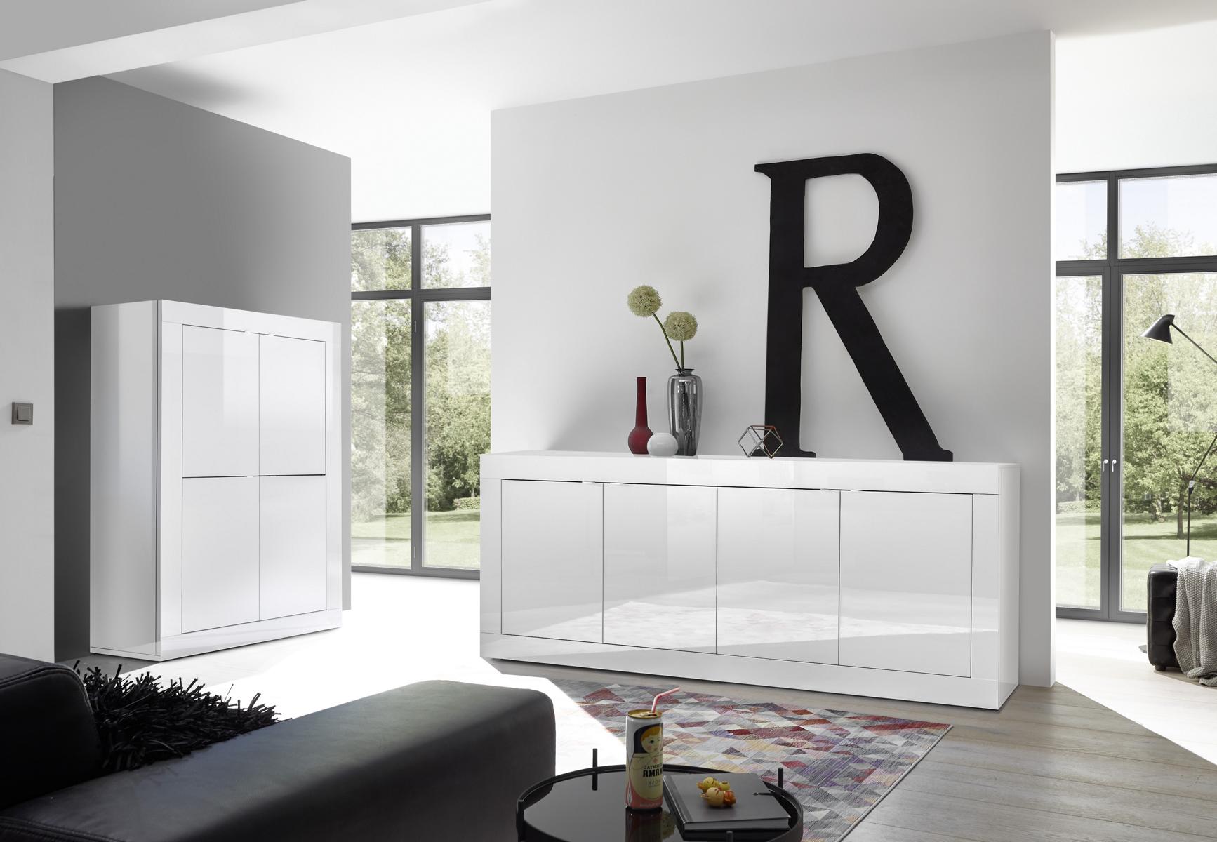 Sideboard Basic vier Türen Modernes Design Weiß Hochglanz