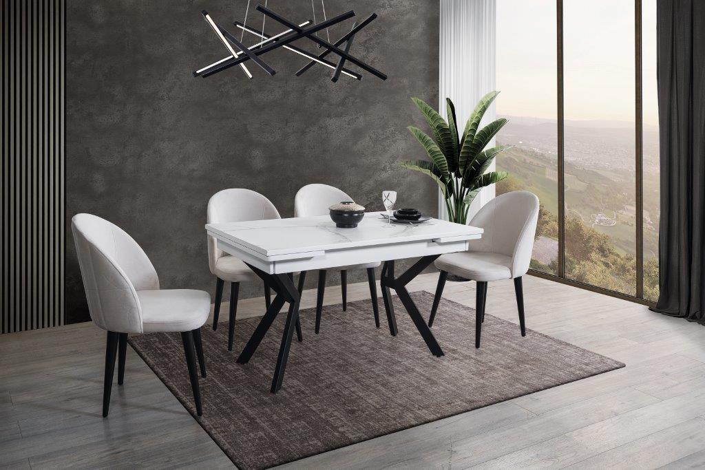 Raudi Esszimmer-Tisch Panama 130x80 ausziehbar Marmoroptik Weiß