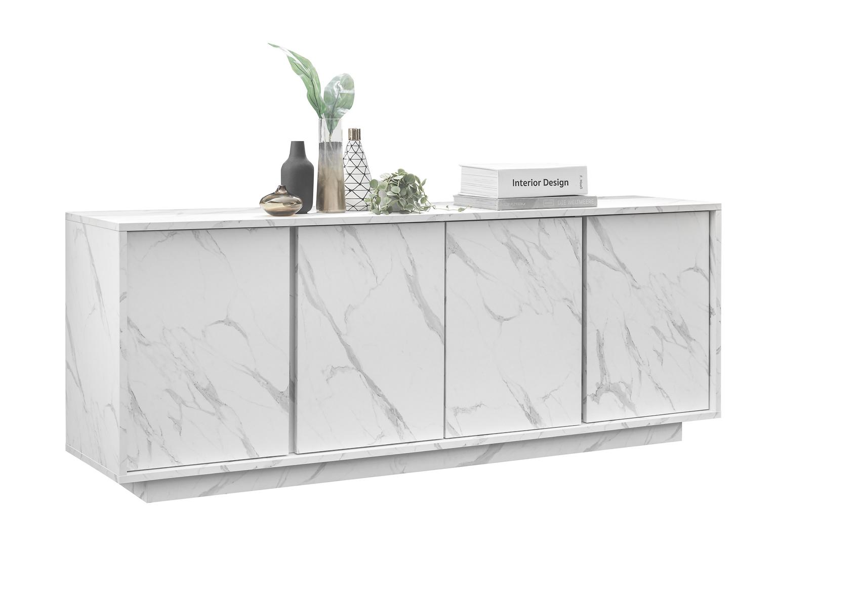 Sideboard in modernem Design Carrara Marmor-Optik Weiß 4-trg