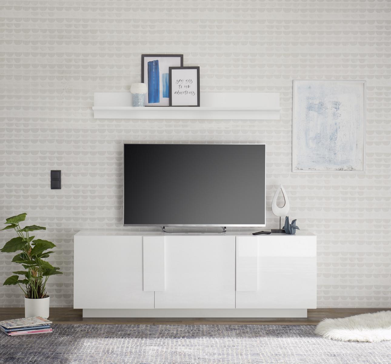 TV-Lowboard Jupiter Modernes Design Weiß Hochglanz 3 Türen