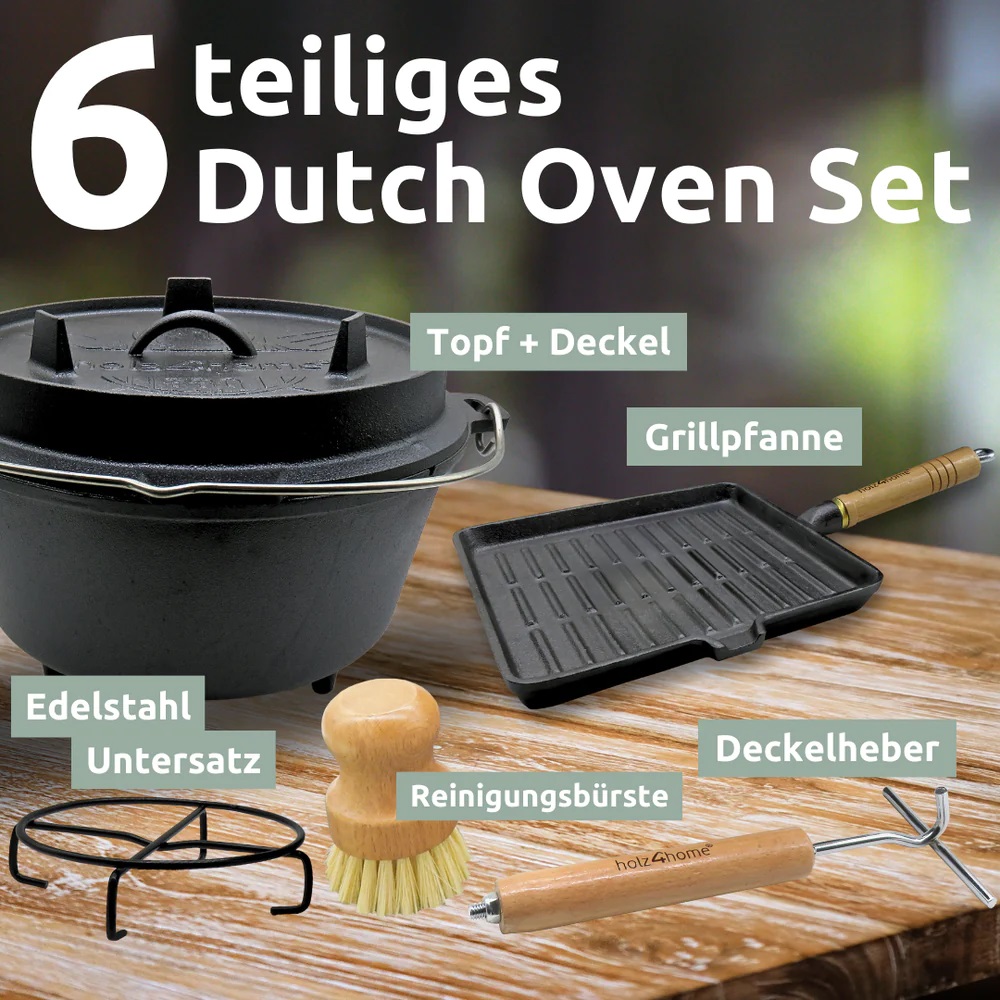 Dutch Oven Set 6-teilig, 9L aus Gusseisen von holz4home®