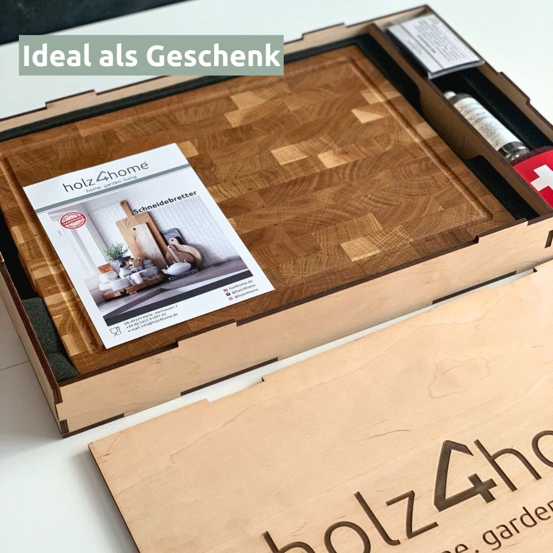 Premium Schneidebrett-Set Stirnholz mit Pflegepaket