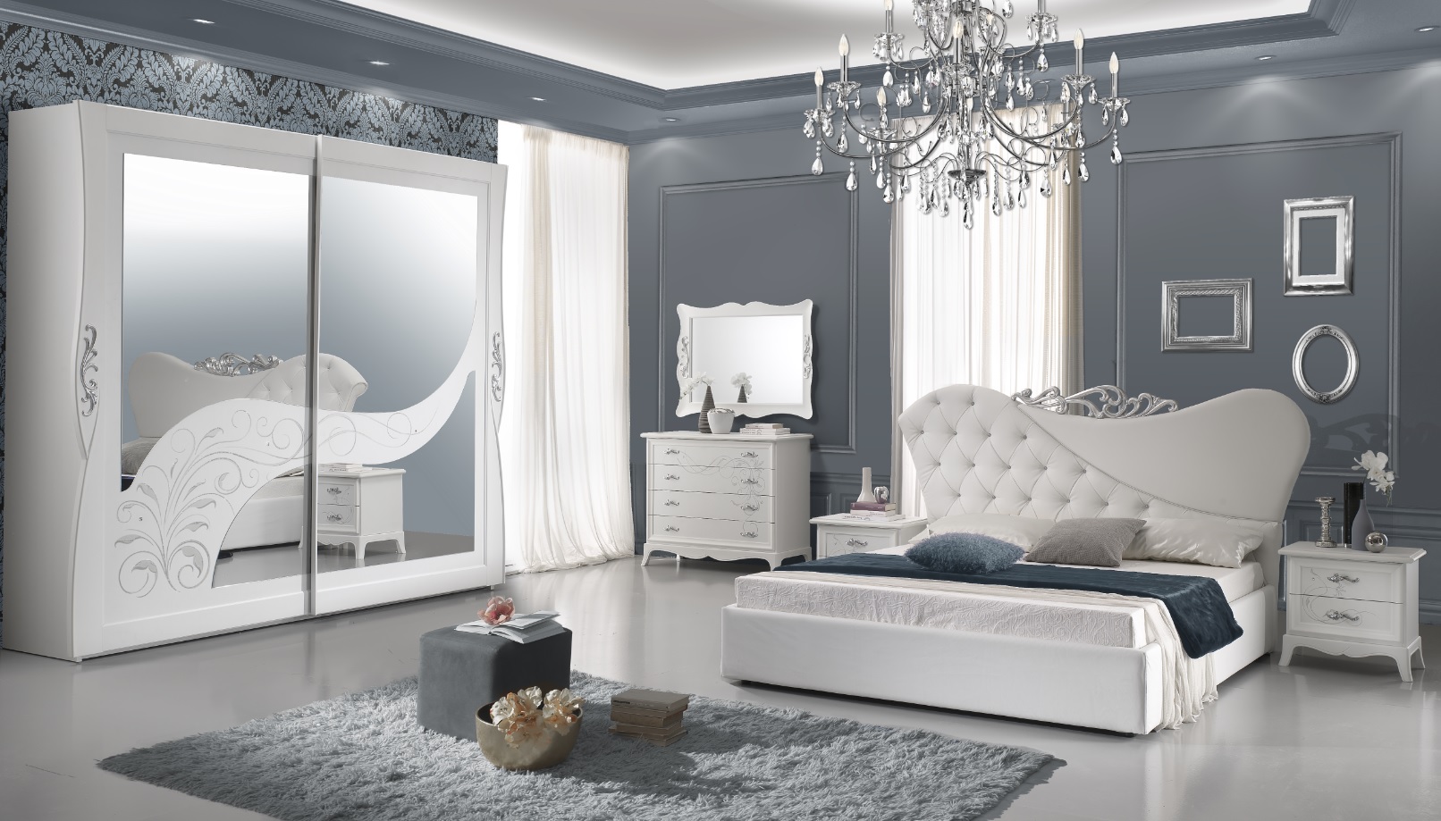 Schlafzimmer Set Gisella in Weiß 4-teilig 160x190