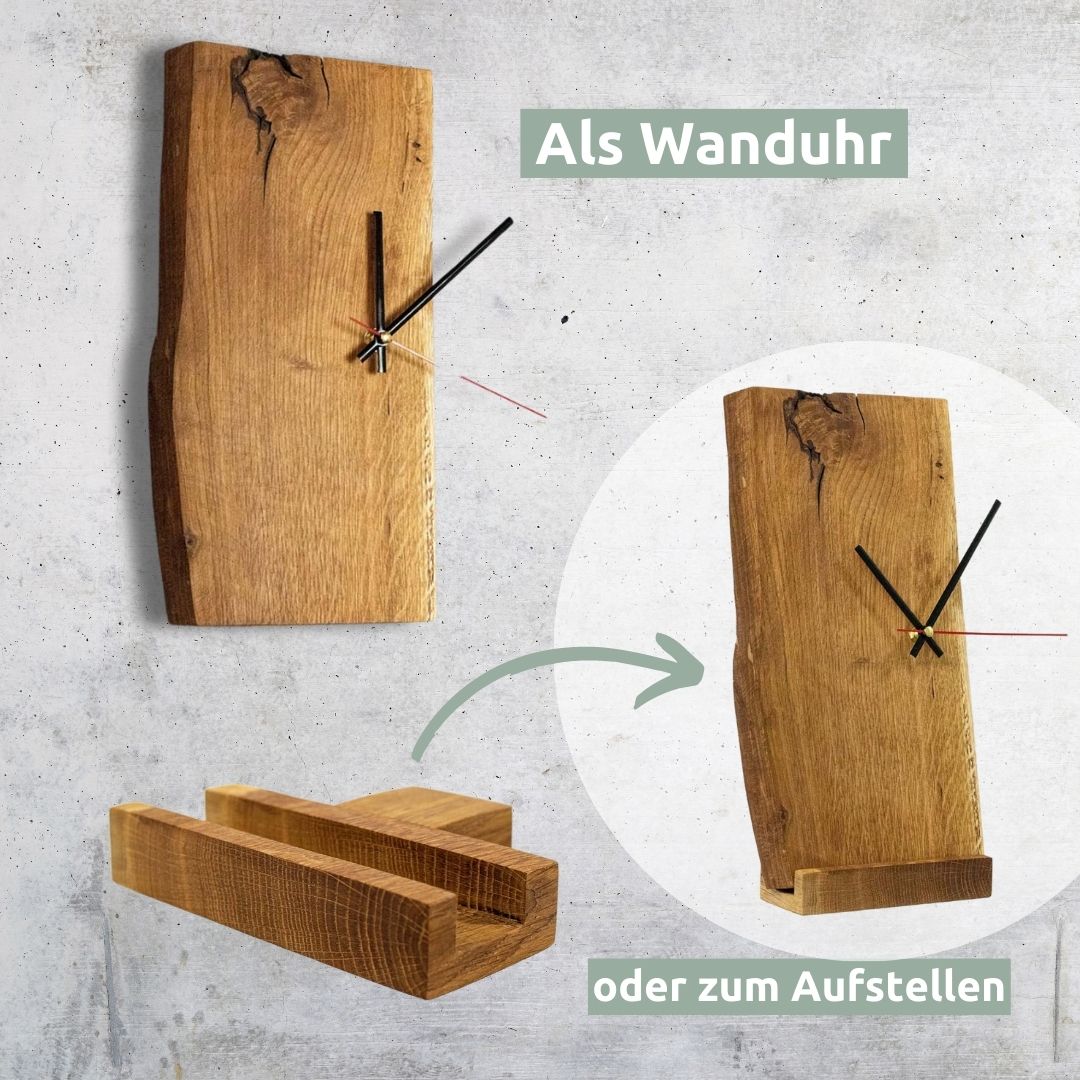 Holz4Home Wanduhr Aufstelluhr Eichenholz massiv Modern