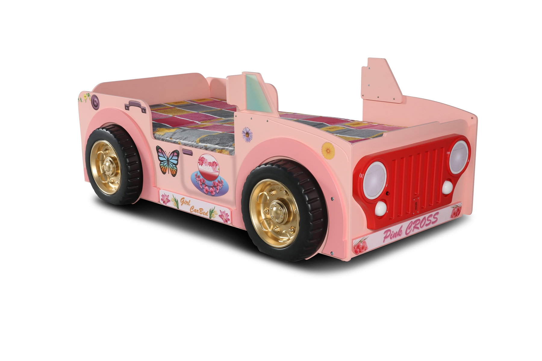 Autobett Jeepi Pink mit LEDs Matratze & Rost