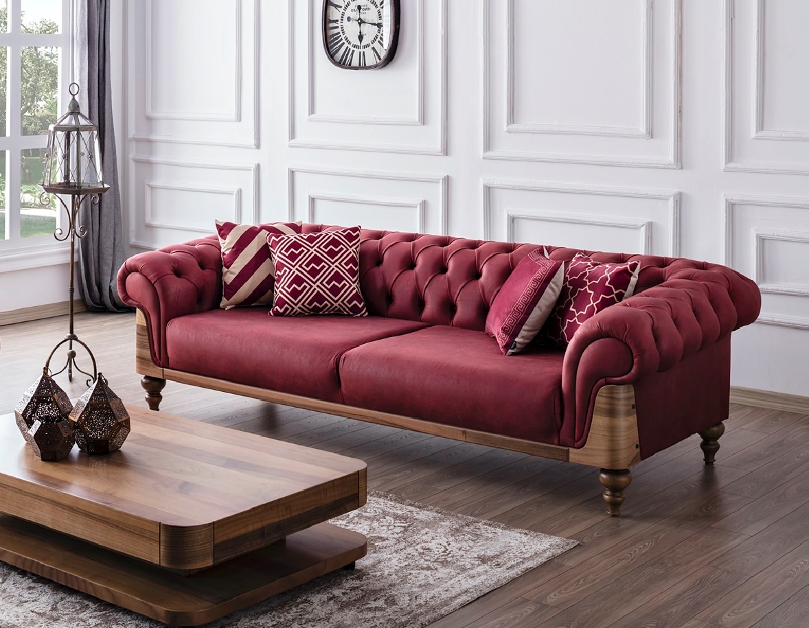 Weltew Chesterfield Sofa Rot Vitala in 2 Farben