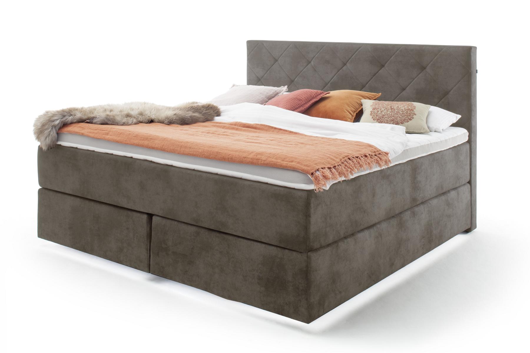 Meise Boxspringbett New York mit LED-Beleuchtung Taupe 180x200 cm