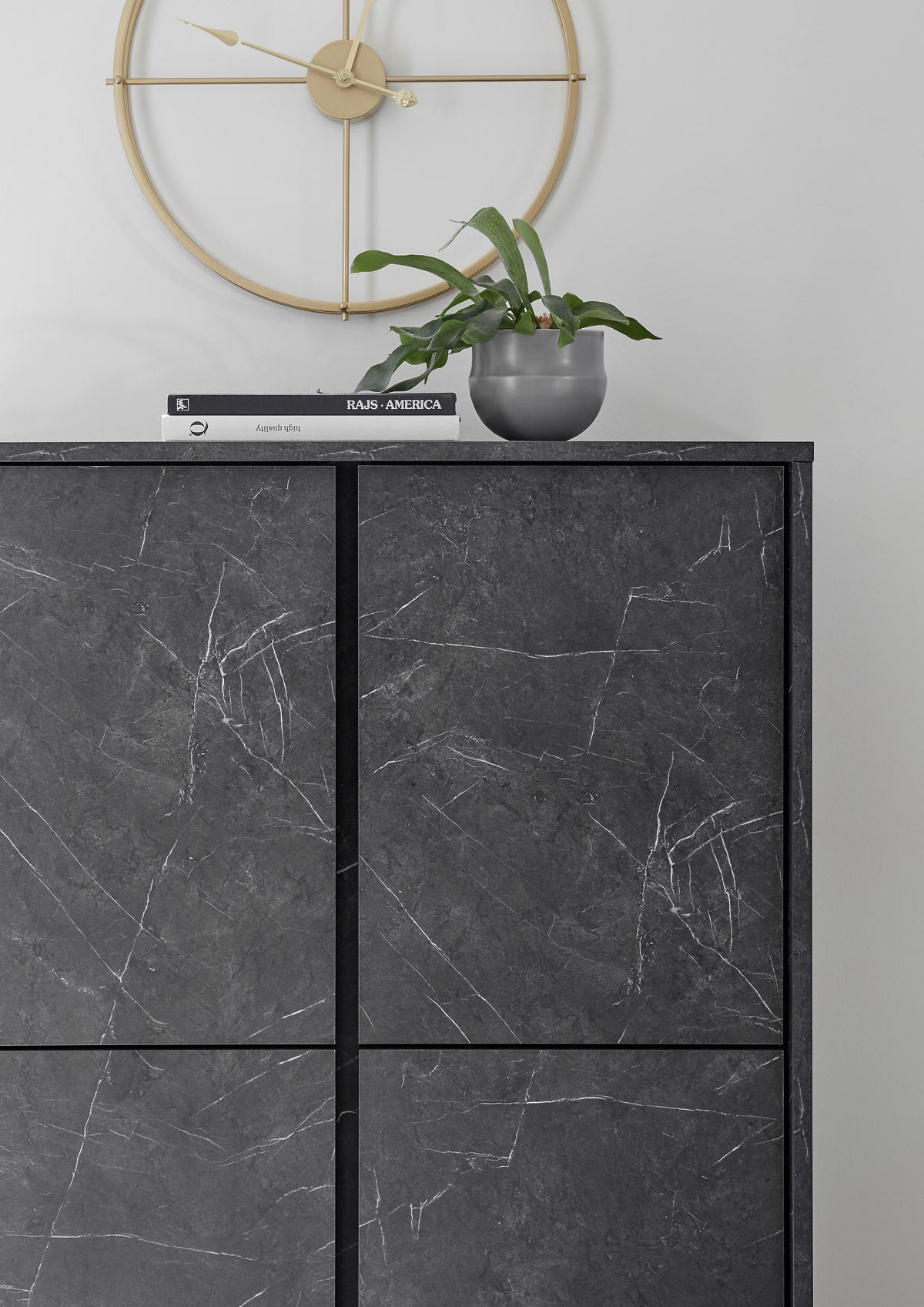 Sideboard in modernem Design Carrara Marmor-Optik Anthrazit 4-trg