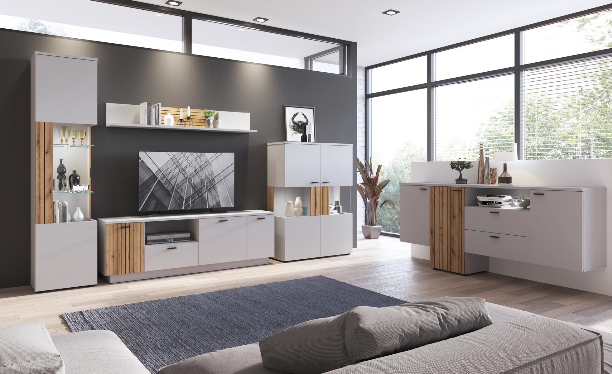 Furnival Design TV-Board Vero Aschgrau/Eichenoptik Modern