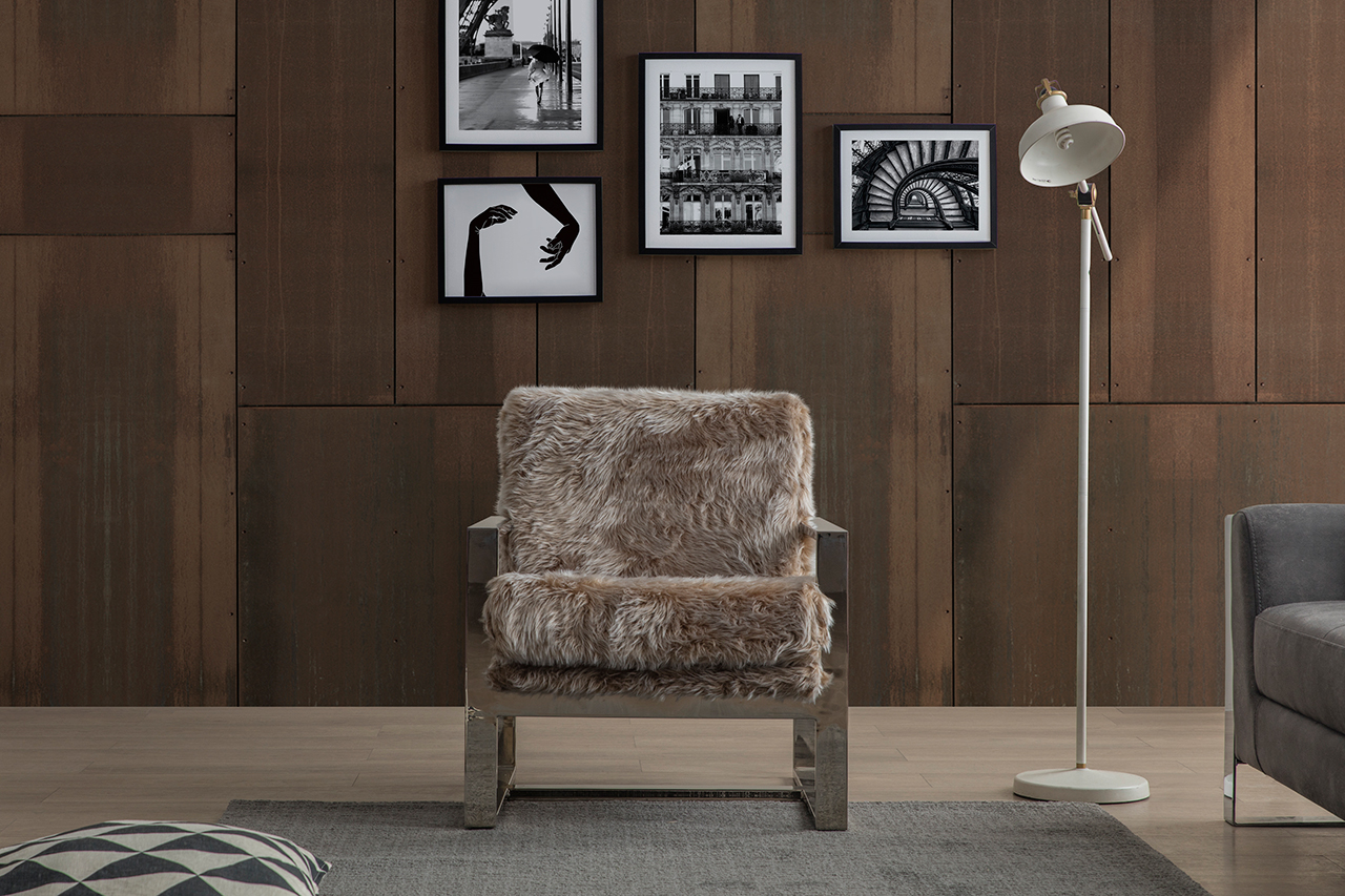 Eymense Design Sessel Cebar mit Plüschbezug Grau